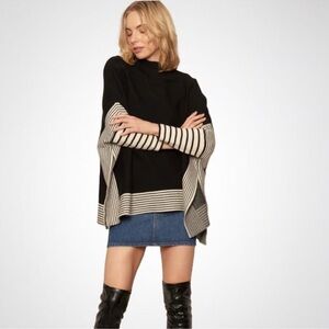 Max Studio Black and Cream Striped Women's Sweater L NWT